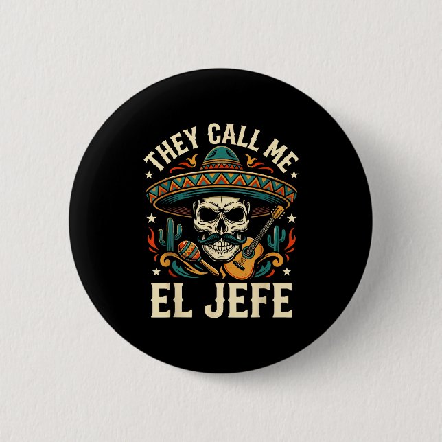Call el jefe mexican sugar skull retro sunset 2 inch round button (Front)