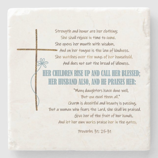 CALL HER BLESSED Mom Wife Proverbs 31 Scripture Stone Coaster (Front)