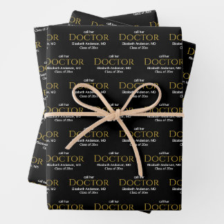 Call Her Doctor Grad's Name Black White Graduation Wrapping Paper Sheet