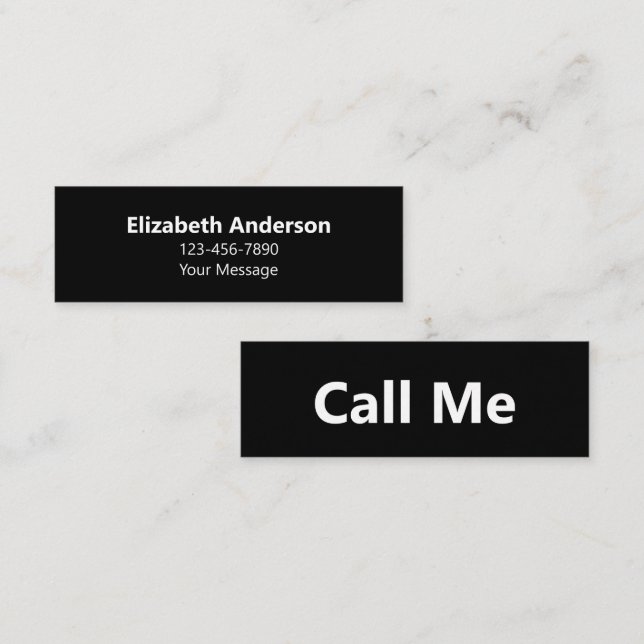 Call Me Black & White Name Message Phone Number Mini Business Card (Front/Back)