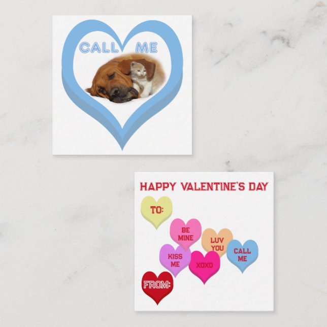 CALL ME Critters Conversation Hearts Valentine's Card (Front/Back)