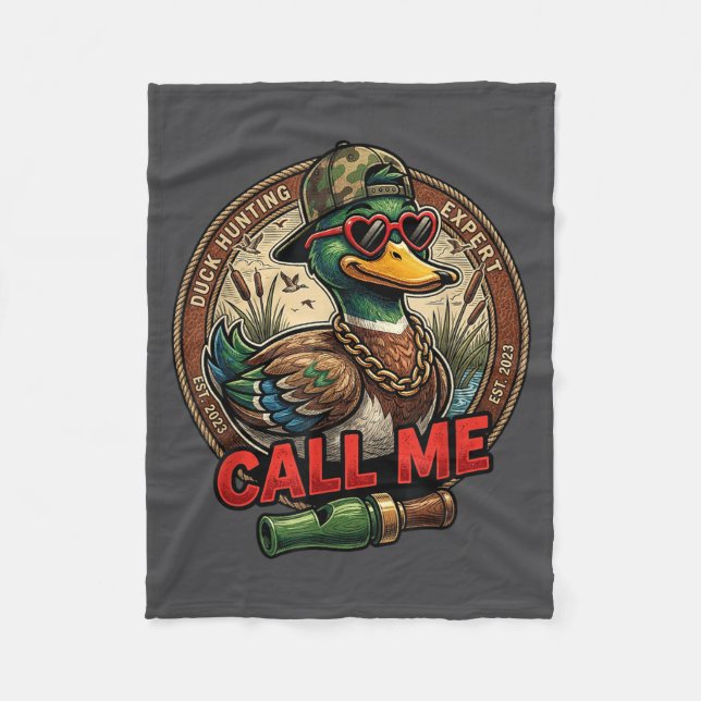 Call Me Duck Hunting Retro Valentine's Day Men Wom Fleece Blanket (Front)
