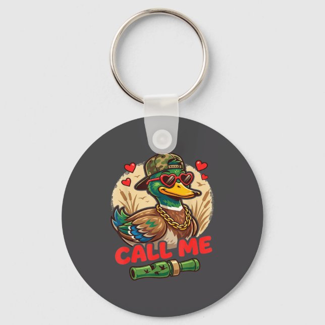 Call Me Duck Hunting Retro Valentine's Day Men Wom Keychain (Front)