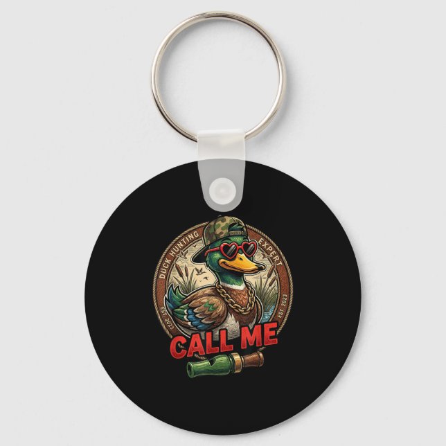 Call Me Duck Hunting Retro Valentine's Day Men Wom Keychain (Front)