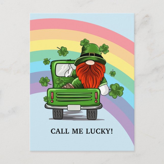 Call Me Lucky Irish Gnome Postcard (Front)