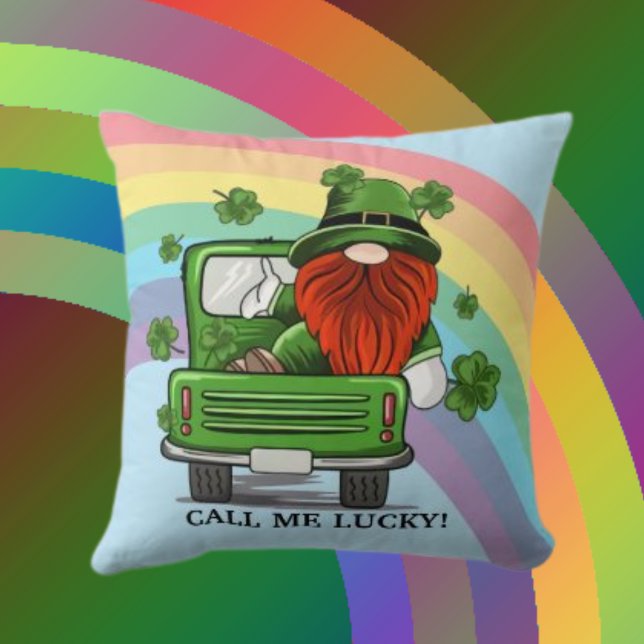 Call Me Lucky Irish Gnome Throw Pillow (Creator Uploaded)