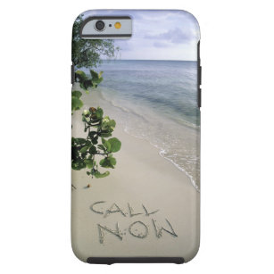 'Call Now' sand written on the beach, Jamaica Tough iPhone 6 Case