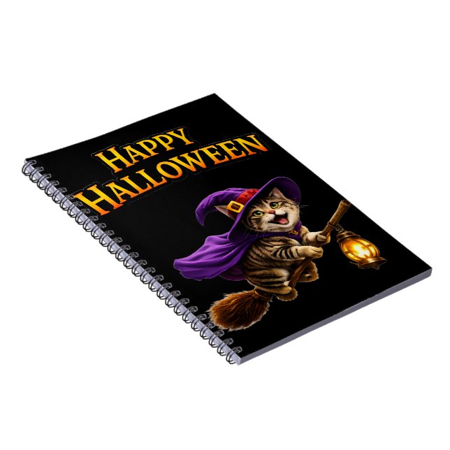 Call tabby witch kitten whimsical happy Halloween Notebook (Right Side)