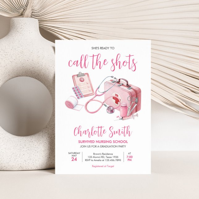 Call the Shots Nursing Graduation Party Invitation (Pink Call the Shots Nursing Graduation Party Invitation)