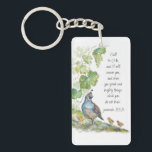 Call to Me Scripture Inspiration California Quail  Keychain<br><div class="desc">Call to Me Scripture Inspiration California Quail  original watercolor bird art with comforting and inspirational bible quote Jerimiah 33:3</div>