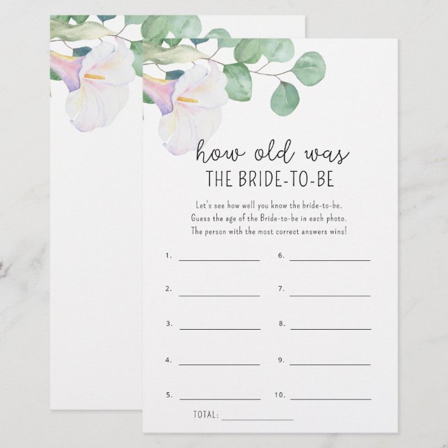 Calla and eucalyptus - How old was the bride to be (Front/Back)