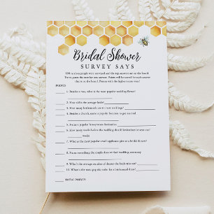CALLA Bee Bridal Shower Survey Says Game Card