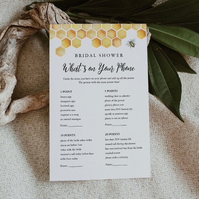 CALLA Bee What's on your Phone Bridal Shower Card (Creator Uploaded)