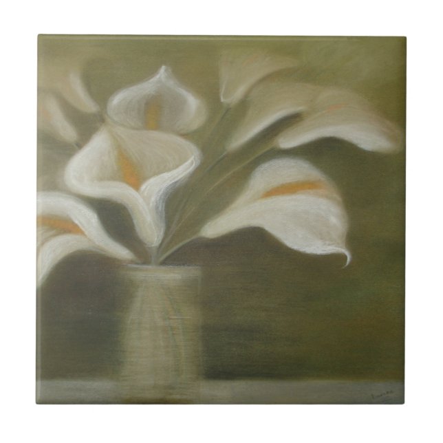 Calla Cut Flowers In A Vase Artistic Still Life Tile (Front)