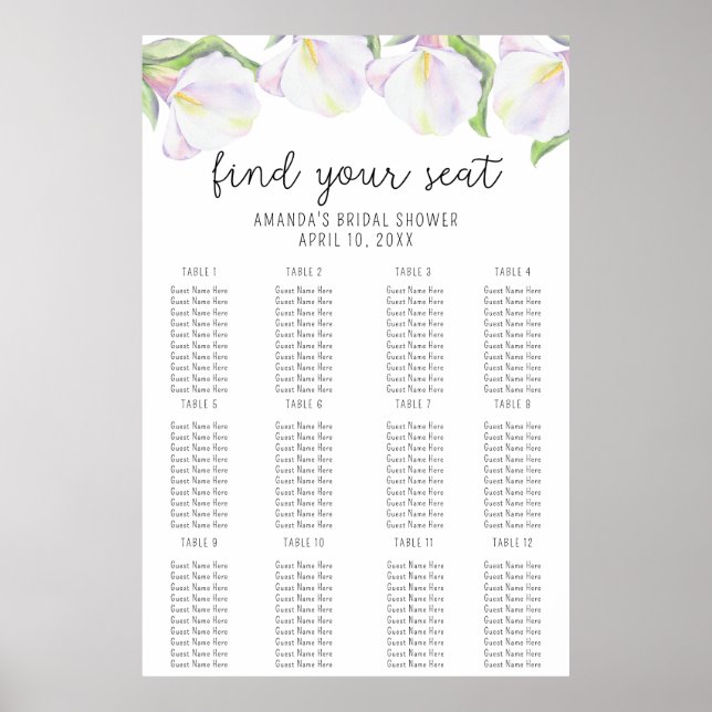 Calla flowers - Seating Chart foam board (Front)