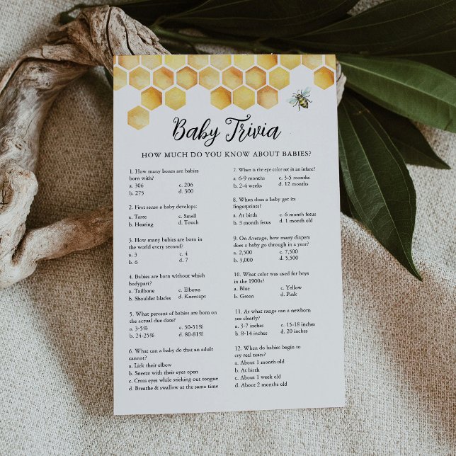 CALLA Honey Bee Baby Trivia Baby shower Carte de j (Créateur téléchargé)