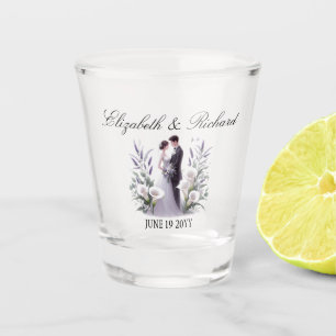 Calla Lilies and Lavender with Bride and Groom Shot Glass