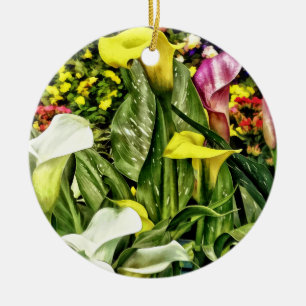Calla Lilies and Pansies Ceramic Ornament
