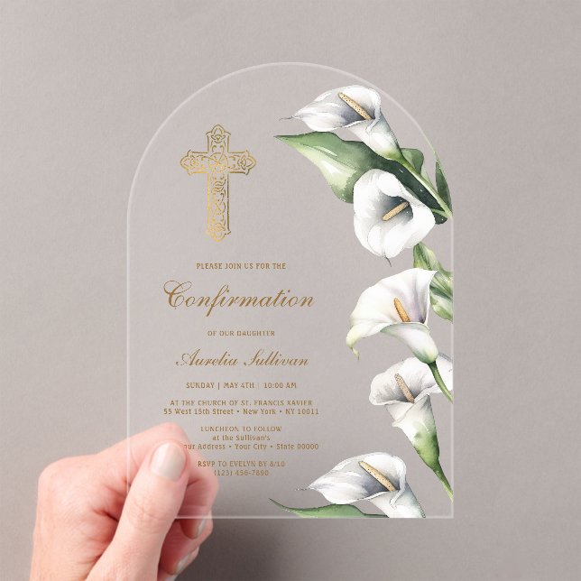 Calla Lilies Arch Confirmation Acrylic Invitations (Insitu (Handheld))
