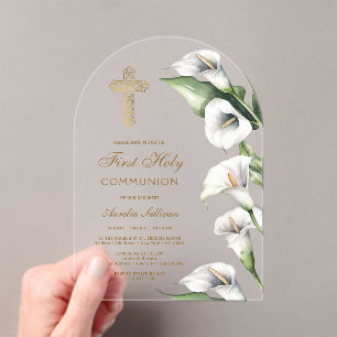 Calla Lilies Arch First Communion Acrylic Invitations