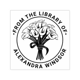 Calla Lilies Bouquet Bow Ribbon Library Self-inking Stamp