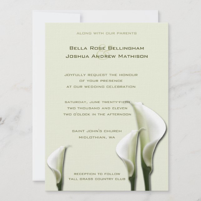 Calla Lilies Faire-part de mariage blanches (Devant)