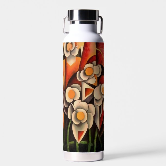 Calla Lilies Geometric Art Abstract In Brown Tones Water Bottle (Front)