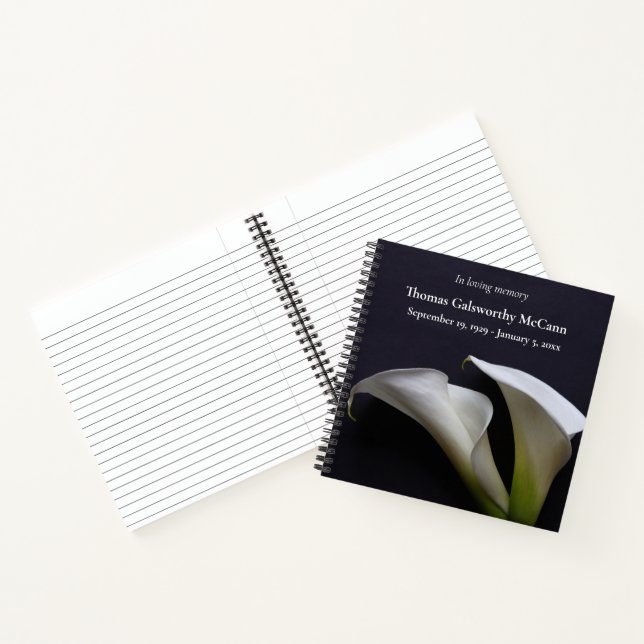 Calla lilies on a dark background notebook (Inside)