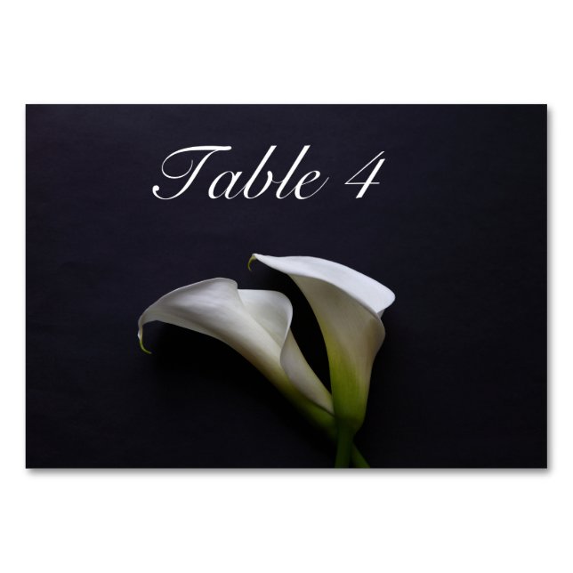 Calla lilies on a dark background table number (Front)