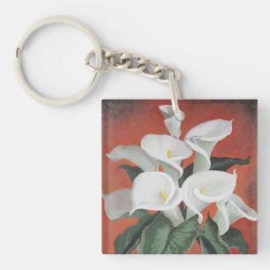 Calla Lilies On A Red Background Keychain
