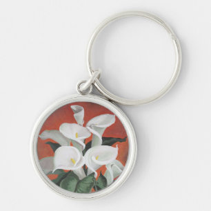 Calla Lilies On A Red Background Keychain