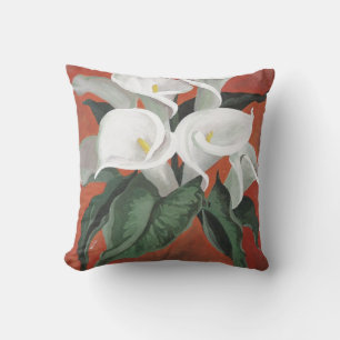 Calla Lilies On A Red Background Throw Pillow
