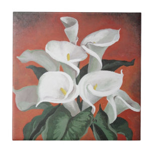 Calla Lilies On A Red Background Tile