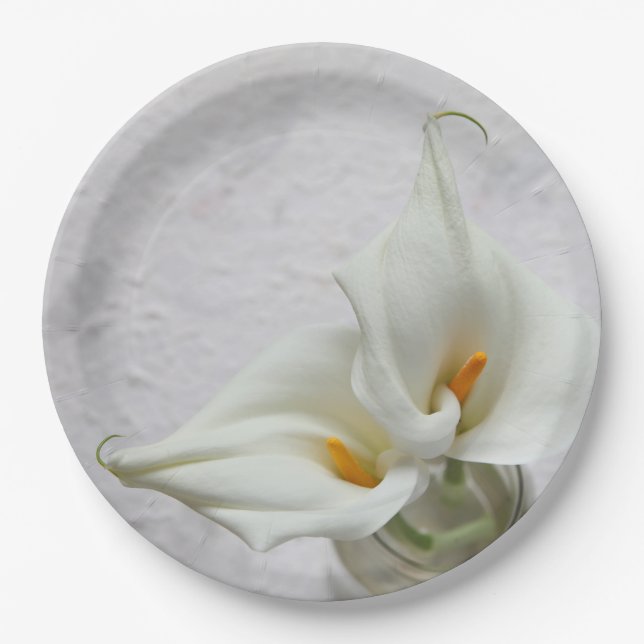 Calla lilies on textured background paper plate (Front)