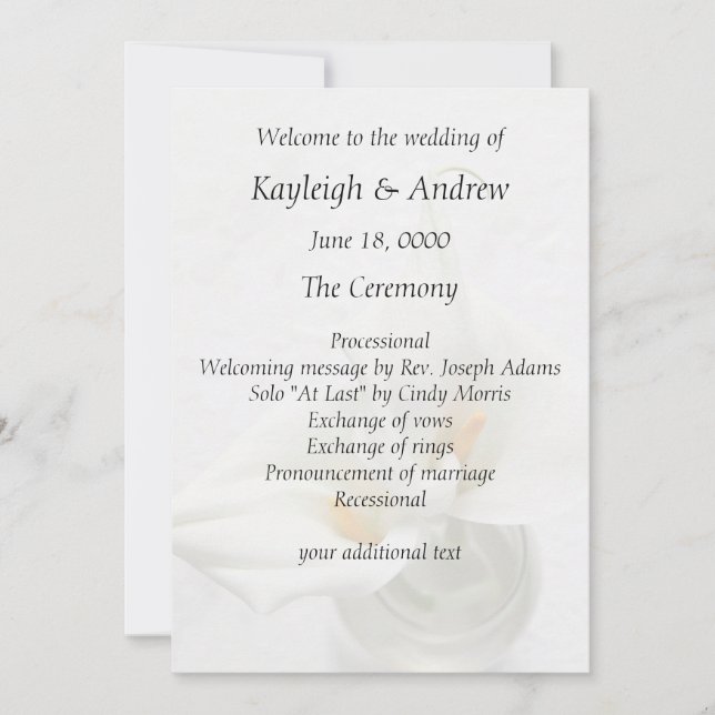 Calla lilies on textured background wedding invitation (Front)