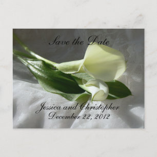 Calla Lilies on White Lace Save the Date Announcement Postcard