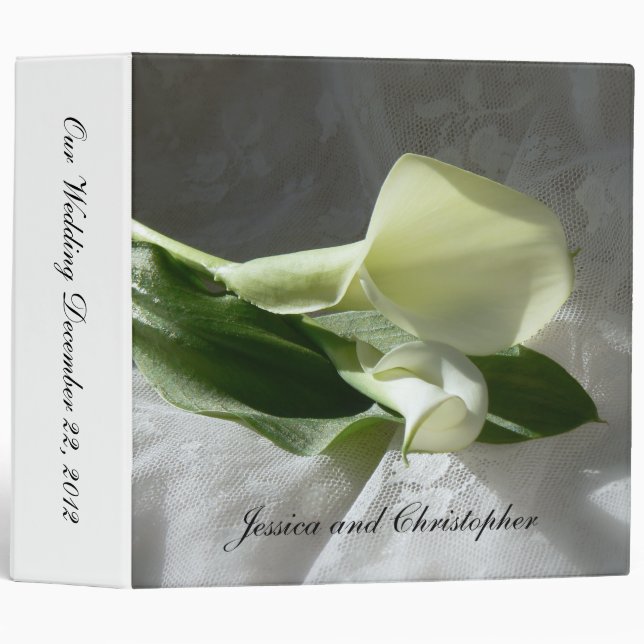 Calla Lilies on White Lace Wedding Binder (Front/Spine)