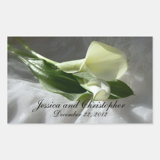 Calla Lilies on White Lace Wedding Sticker (Front)