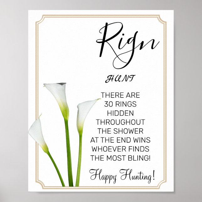 Calla Lilies Ring Ring bridal shower game sign (Front)