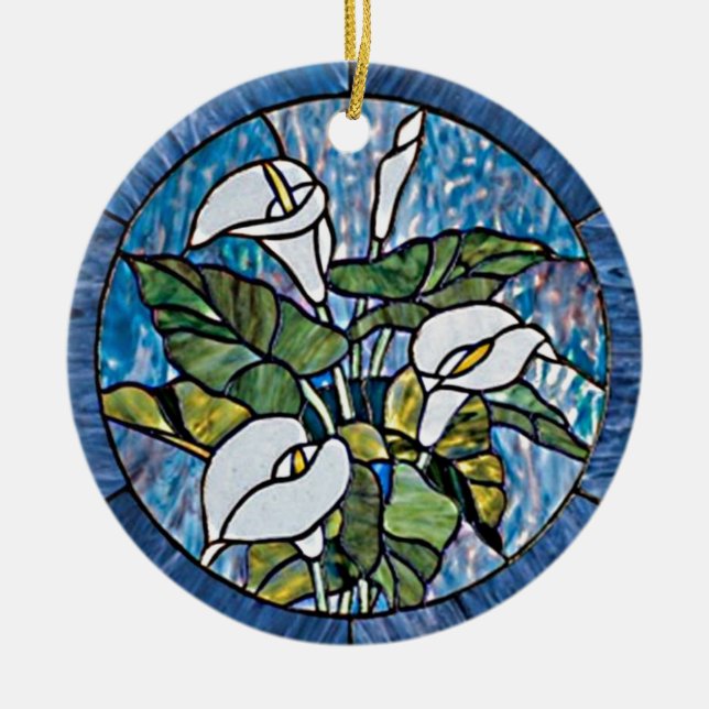 Calla Lilies Stain Glass Look Ceramic Ornament (Front)