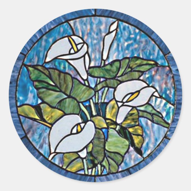 Calla Lilies Stain Glass Look Classic Round Sticker (Front)