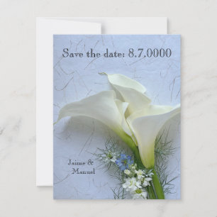 Calla lilies with nigella and stock flowers save the date