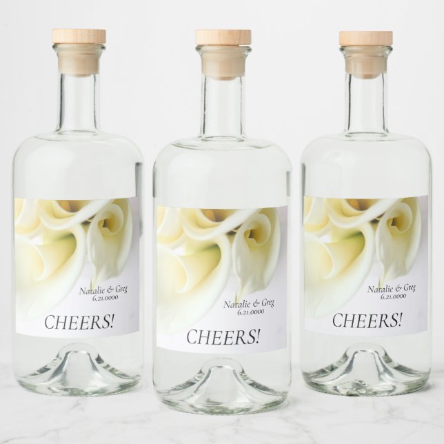 Calla lilies with text space liquor bottle label (Bottles)