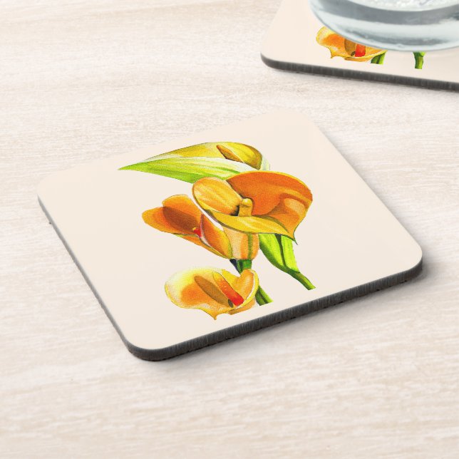 Calla lily blossom watercolor floral coaster (Left Side)