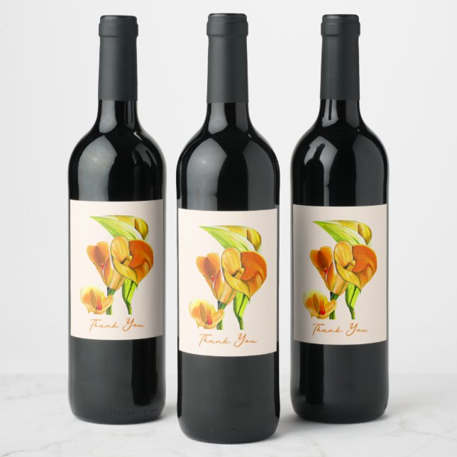 Calla lily blossom watercolor floral wine label (Bottles)