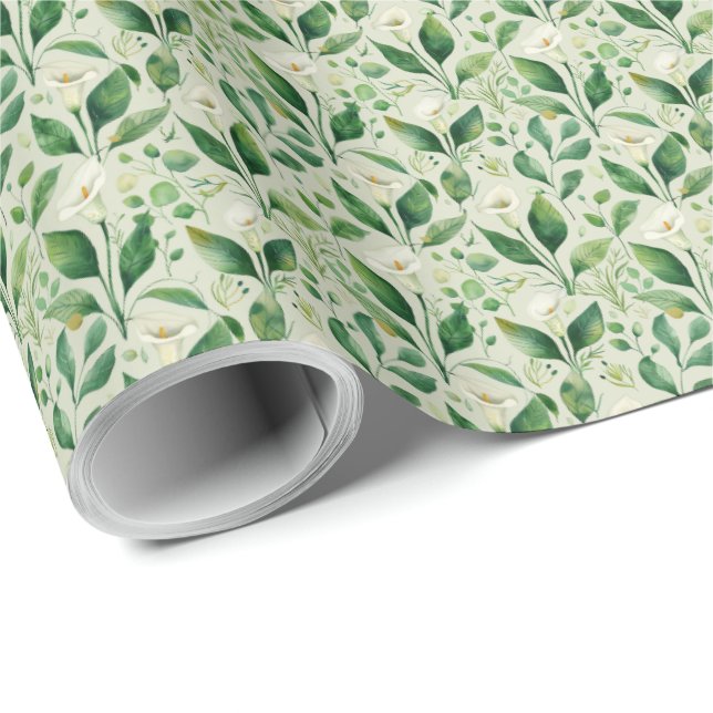 Calla Lily Botanical Greenery Floral Gift Wrapping Paper (Roll Corner)