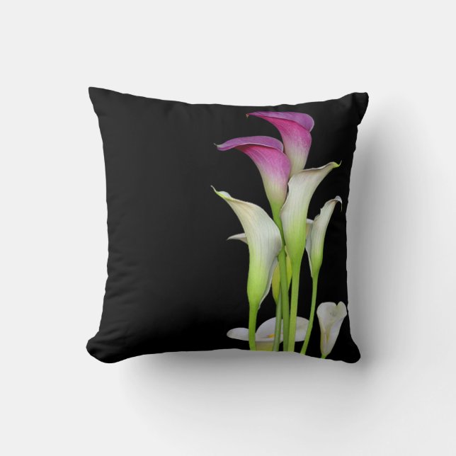 Calla Lily Bouquet Black Throw Pillow (Front)