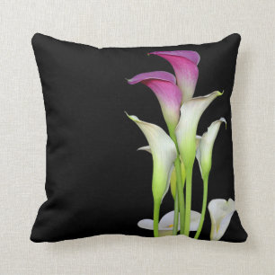 Calla Lily Bouquet Black Throw Pillow