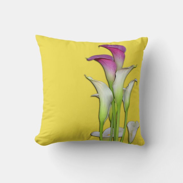 Calla Lily Bouquet Yellow Throw Pillow (Front)