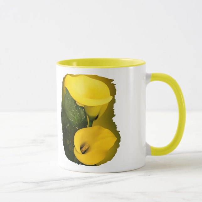 Calla Lily Bright Yellow Leaves Bokeh Mug (Right)